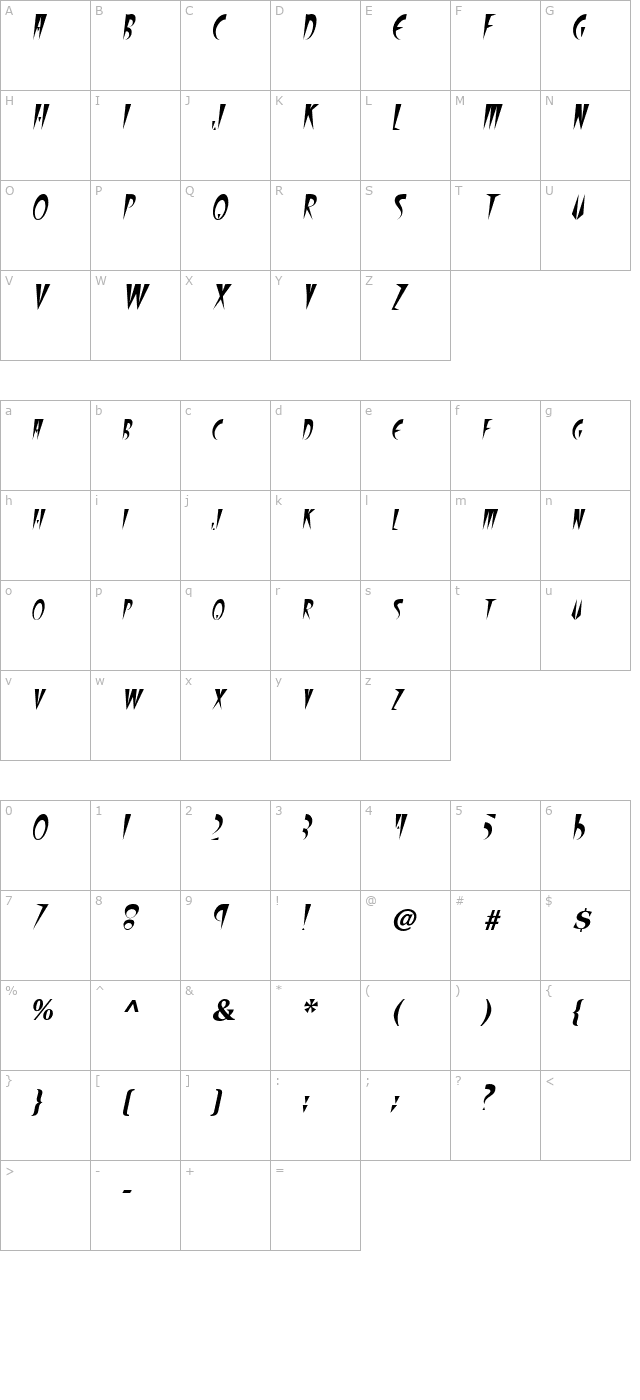 wolfgangcaps-italic character map