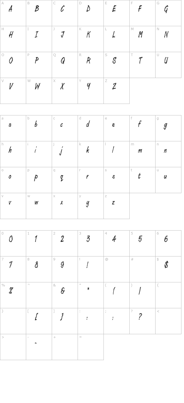 woodcutcondensed character map