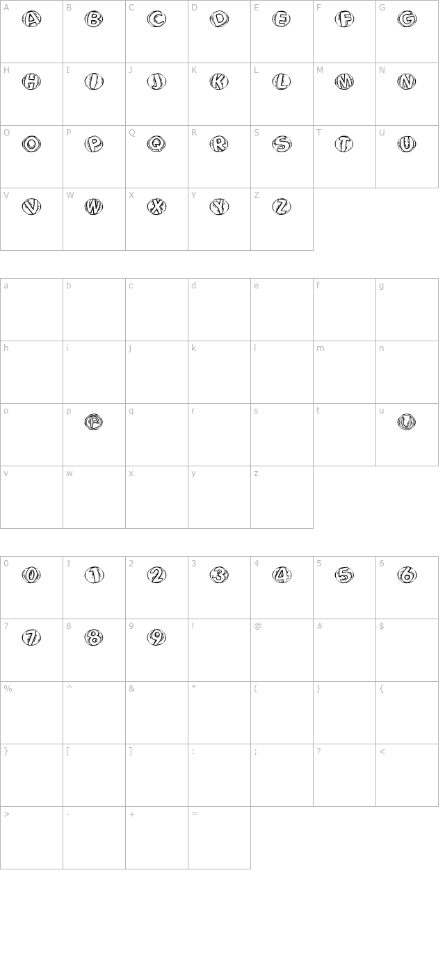 woodcuttedcapsfs character map