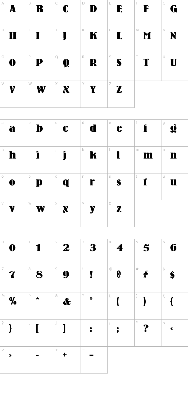 Wooden Nickel Black character map