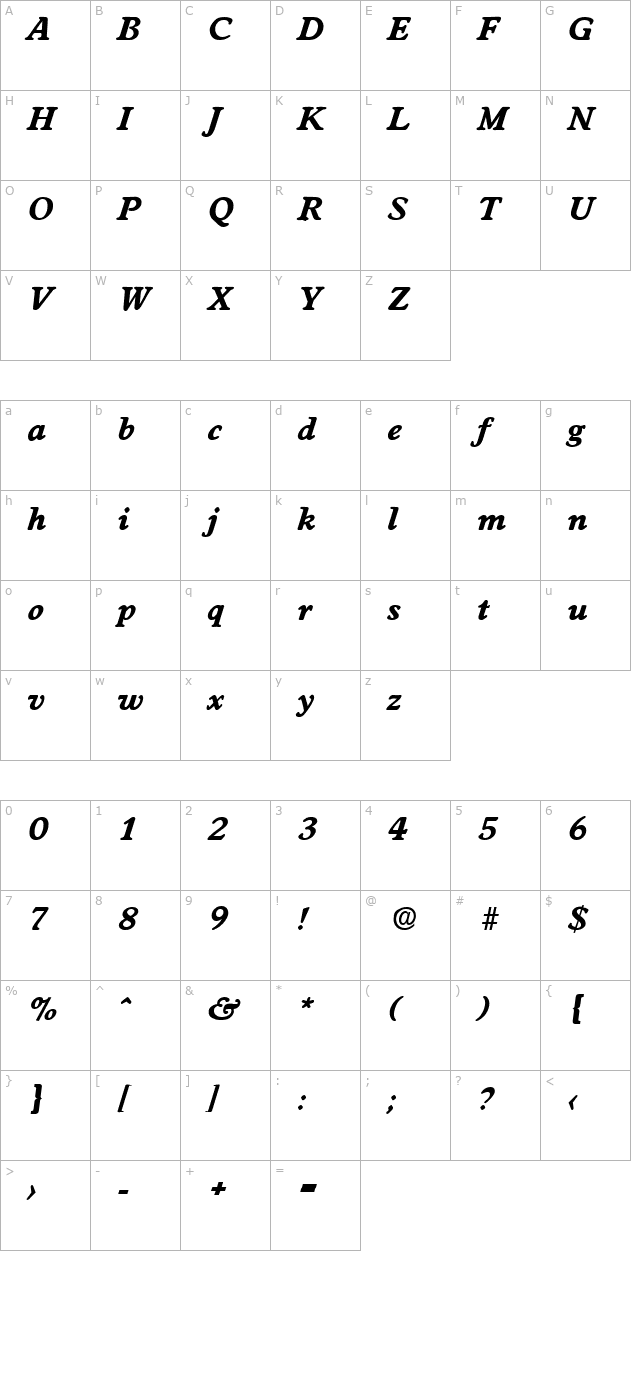 Worchester-BoldIta character map