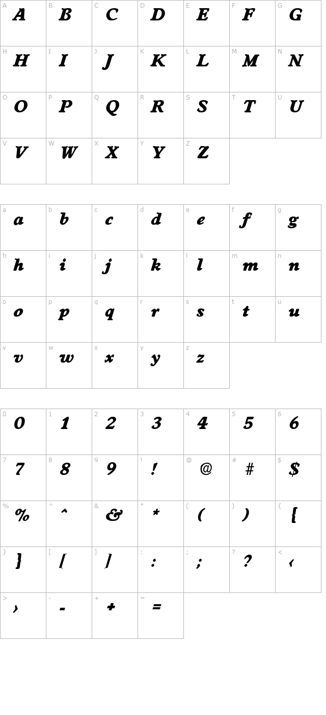 Worchester-ExtraBoldIta character map