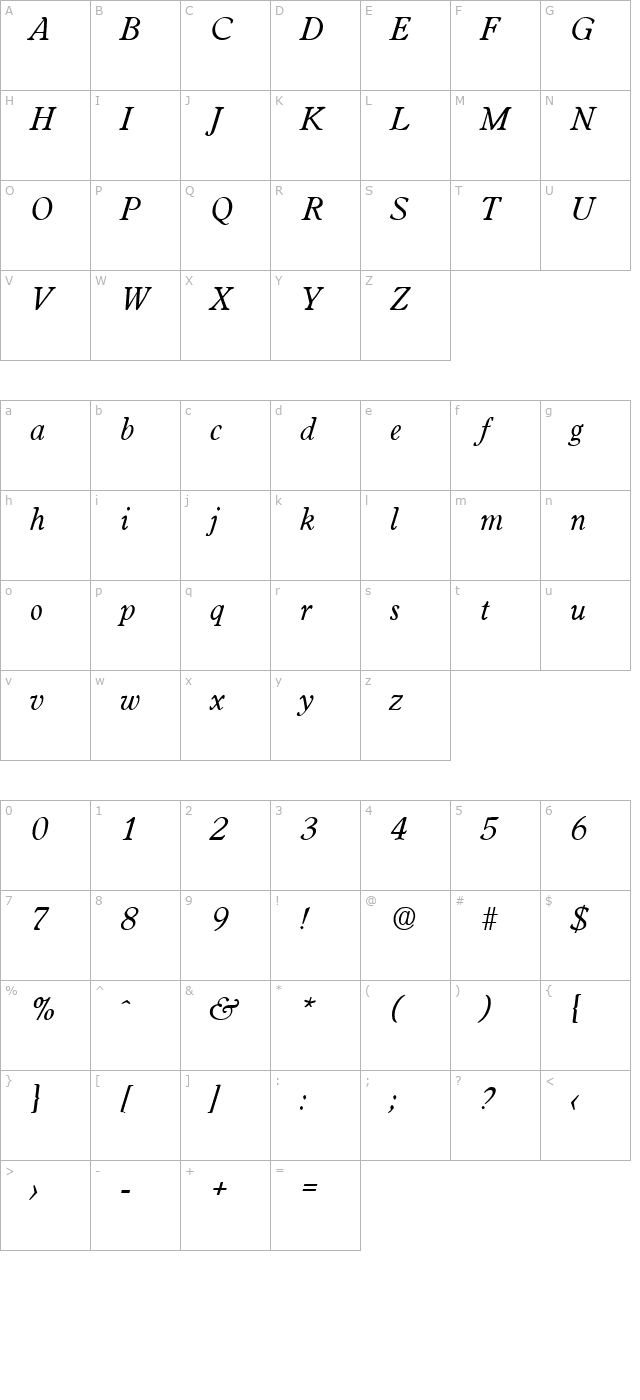 Worchester-RegularIta character map