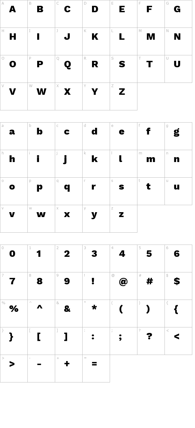 work-sans-extrabold character map