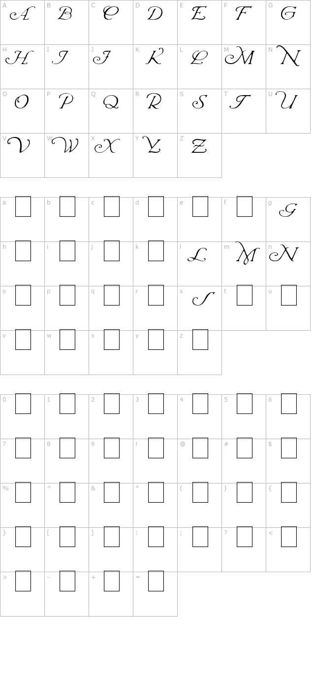 Wrenn Initials Light character map