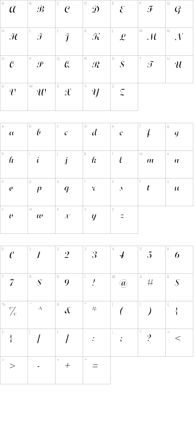 Wrexham Script Light character map