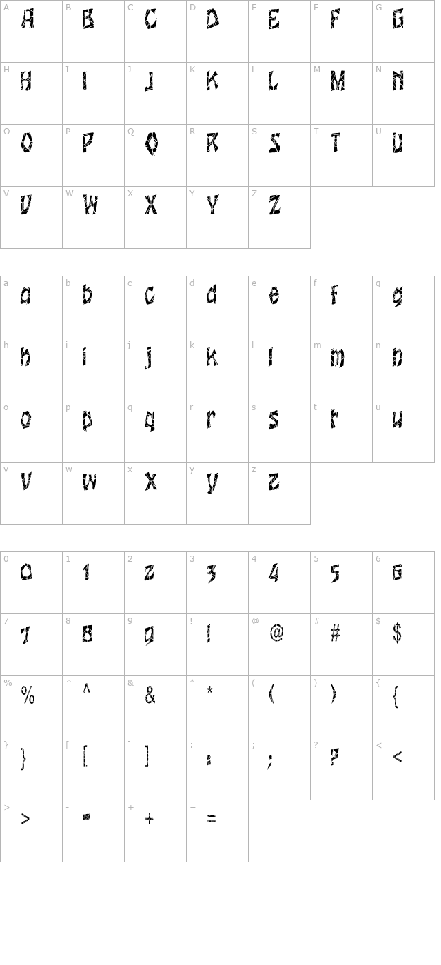 WrinklecutCondensed character map