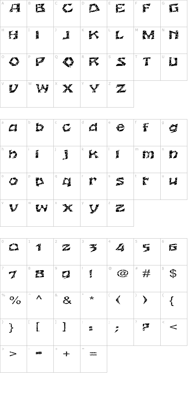 WrinklecutExtended character map