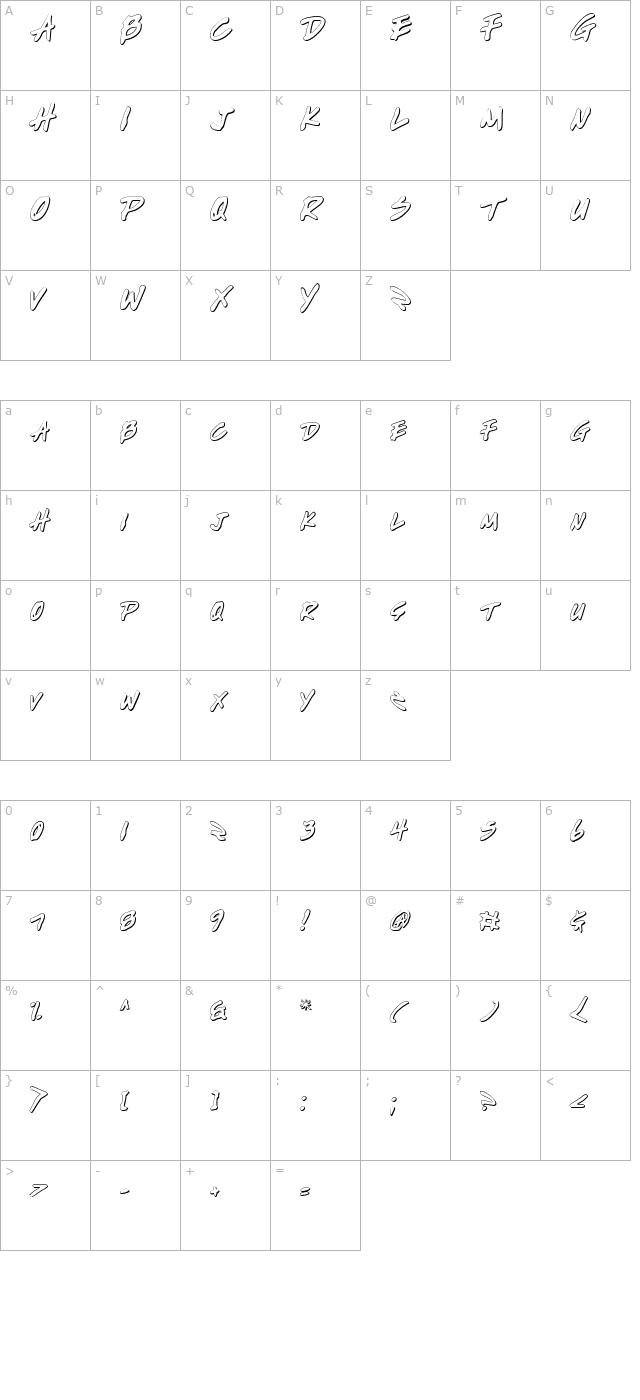 Write Off Outline character map