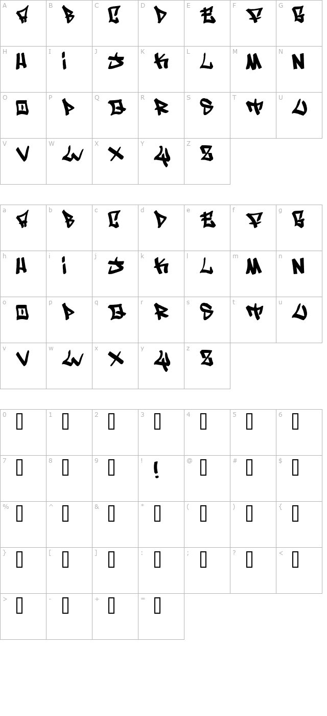 writers-condensed character map