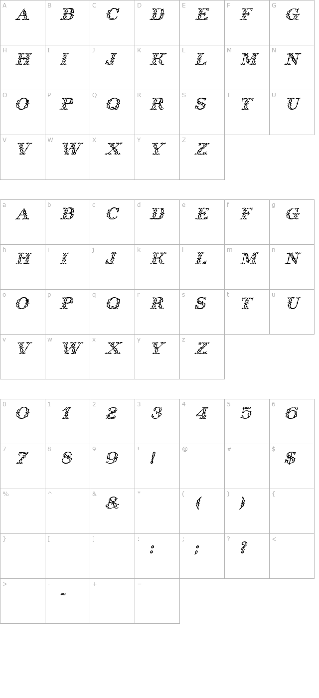 WroghtIron Italic character map