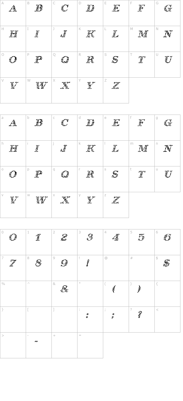 wroghtiron-italic character map