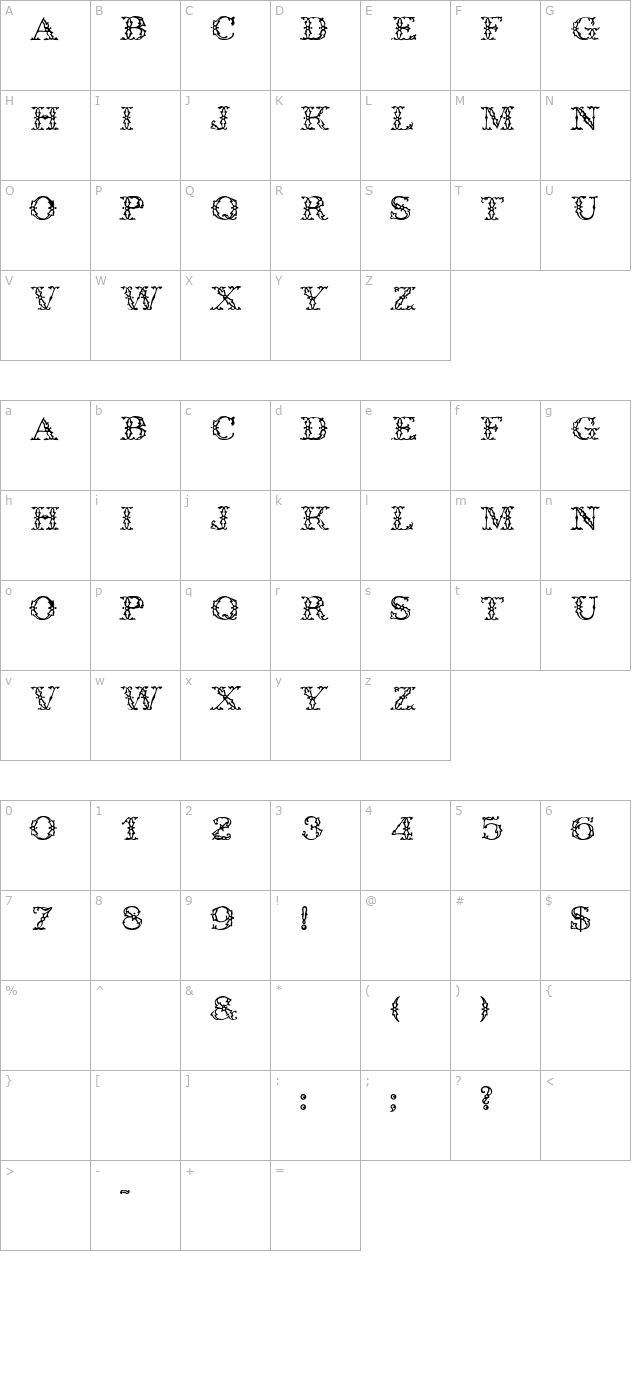 wroghtiron character map