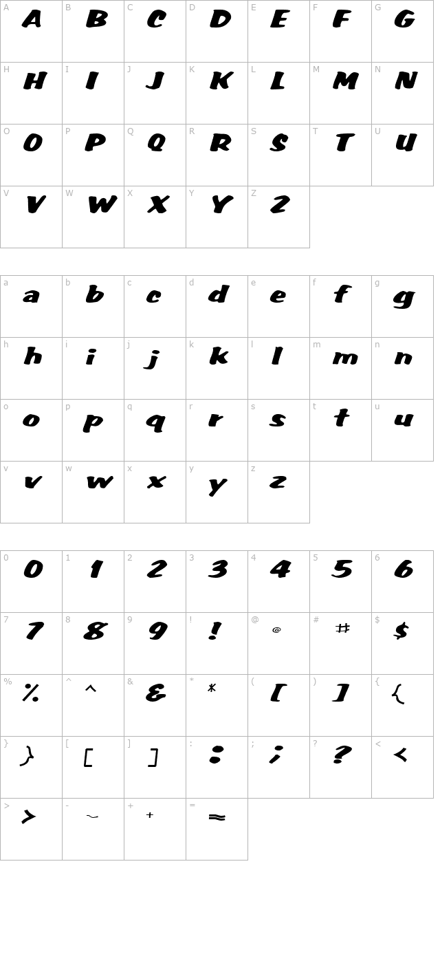 WummerlinScriptSSK BoldItalic character map