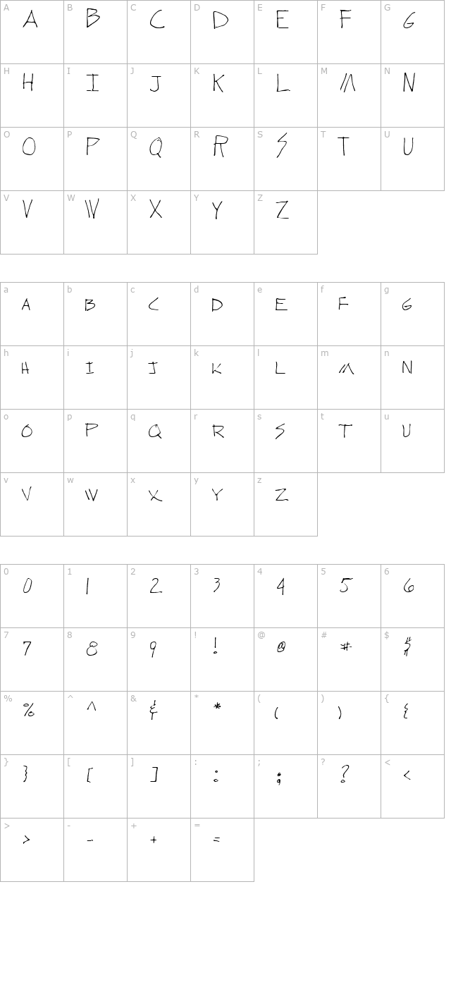 Wundera Regular character map