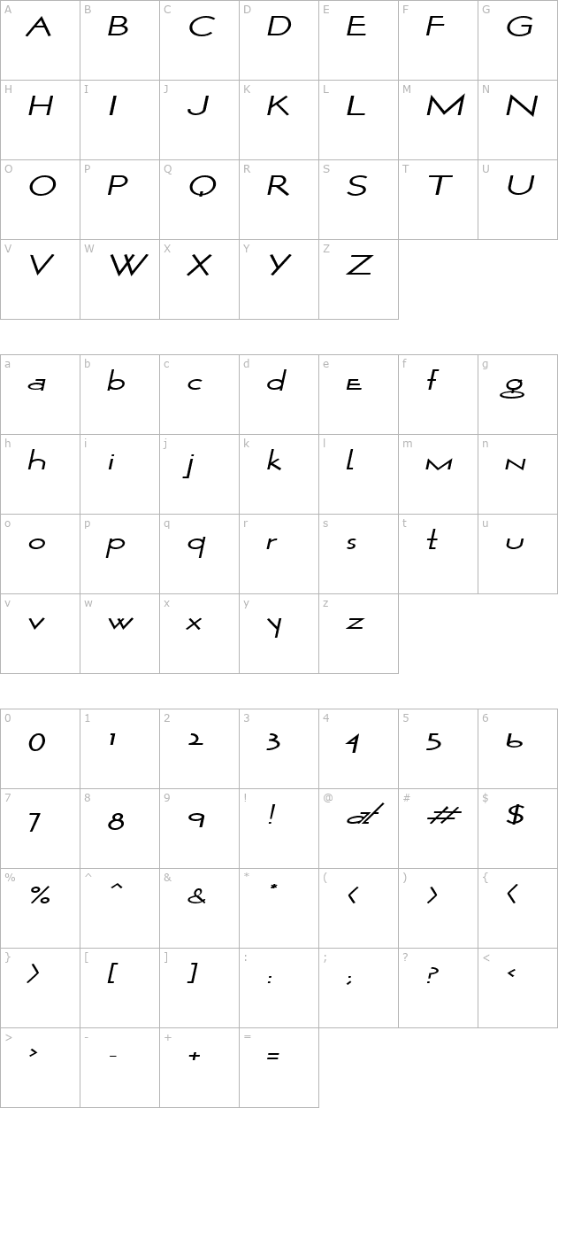 wurkerextended-oblique character map