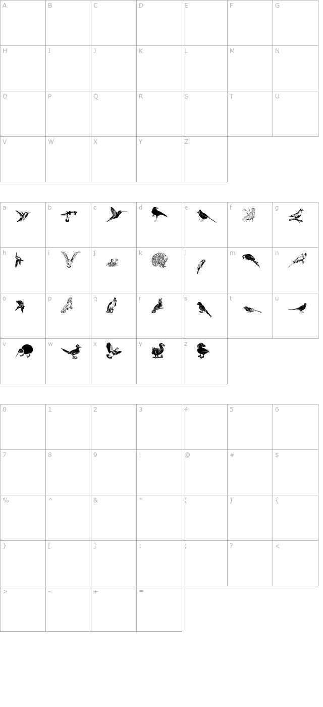 WWFeathers character map