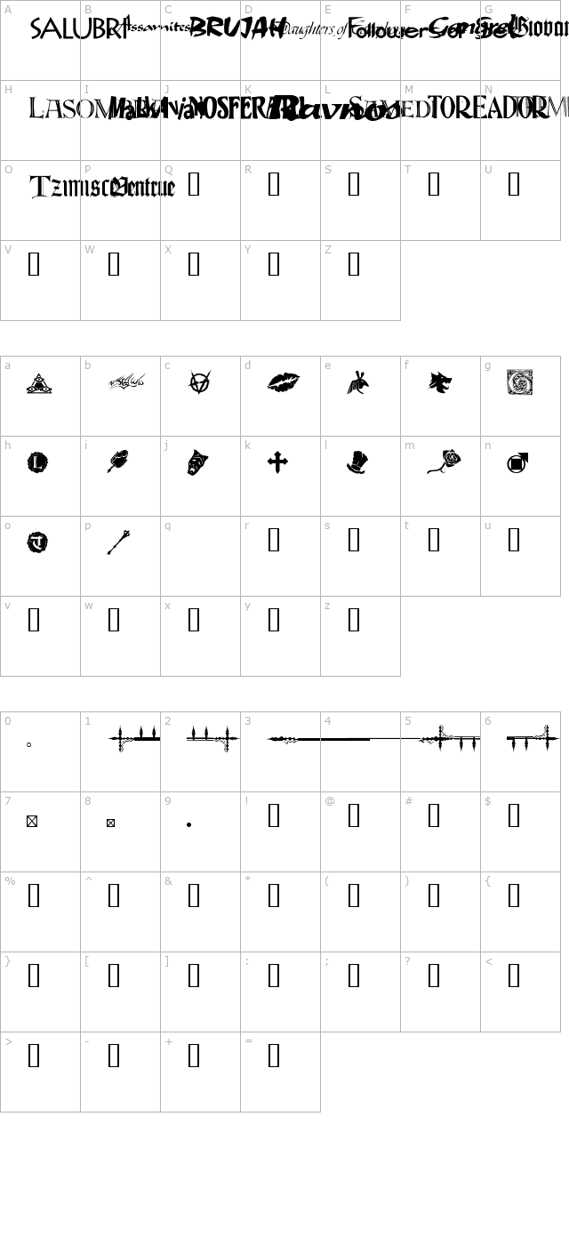 WWVampire Dingbats character map