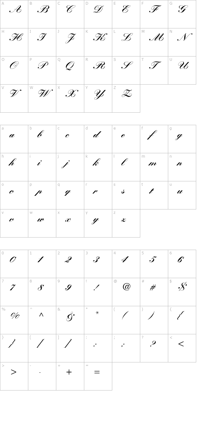 WynnerockScript-Black character map