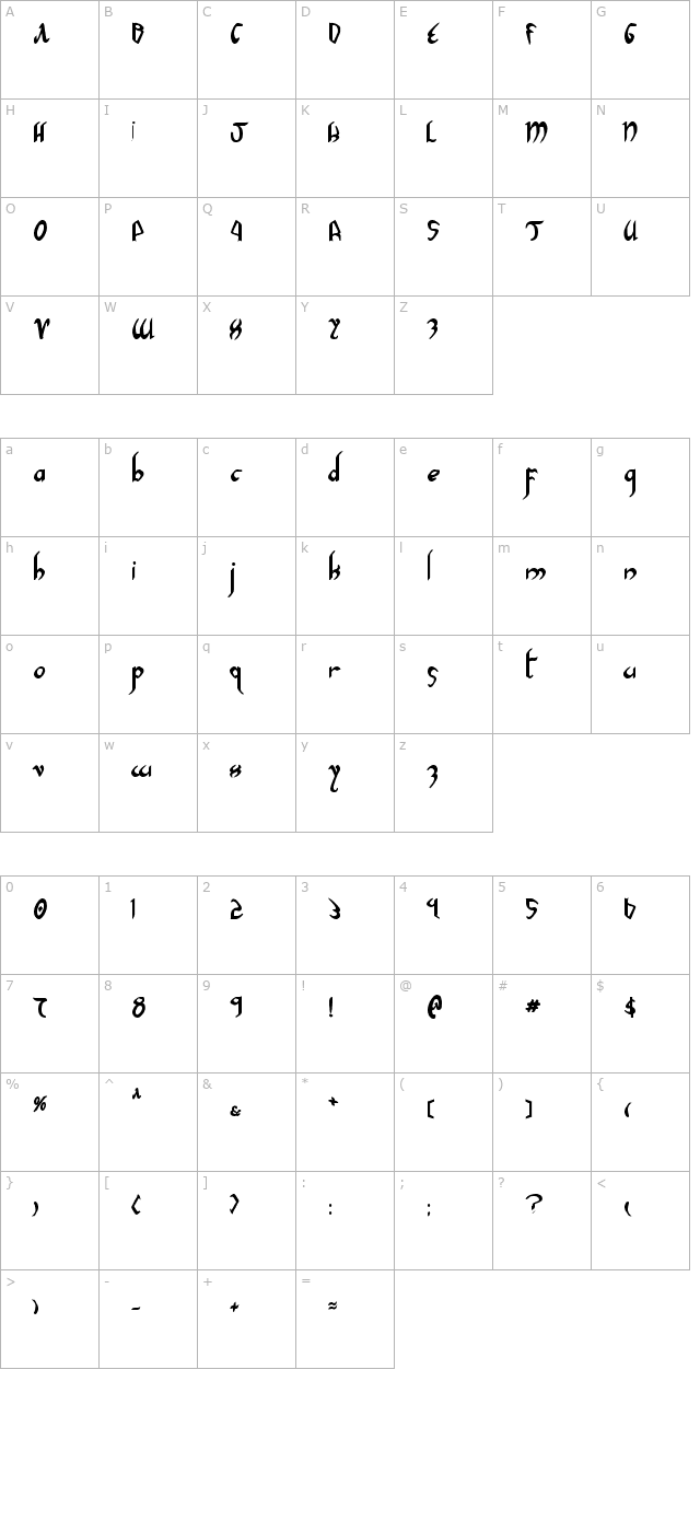 xaphan-2-bold character map