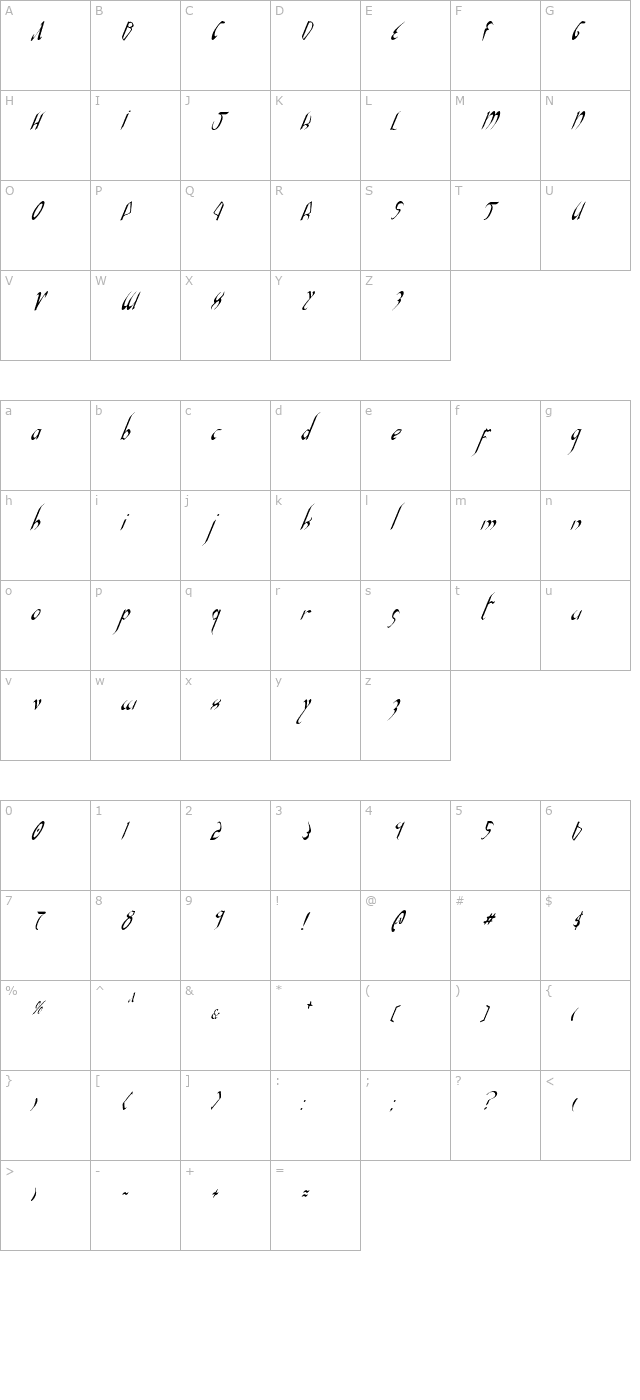 xaphan-2-condensed-italic character map