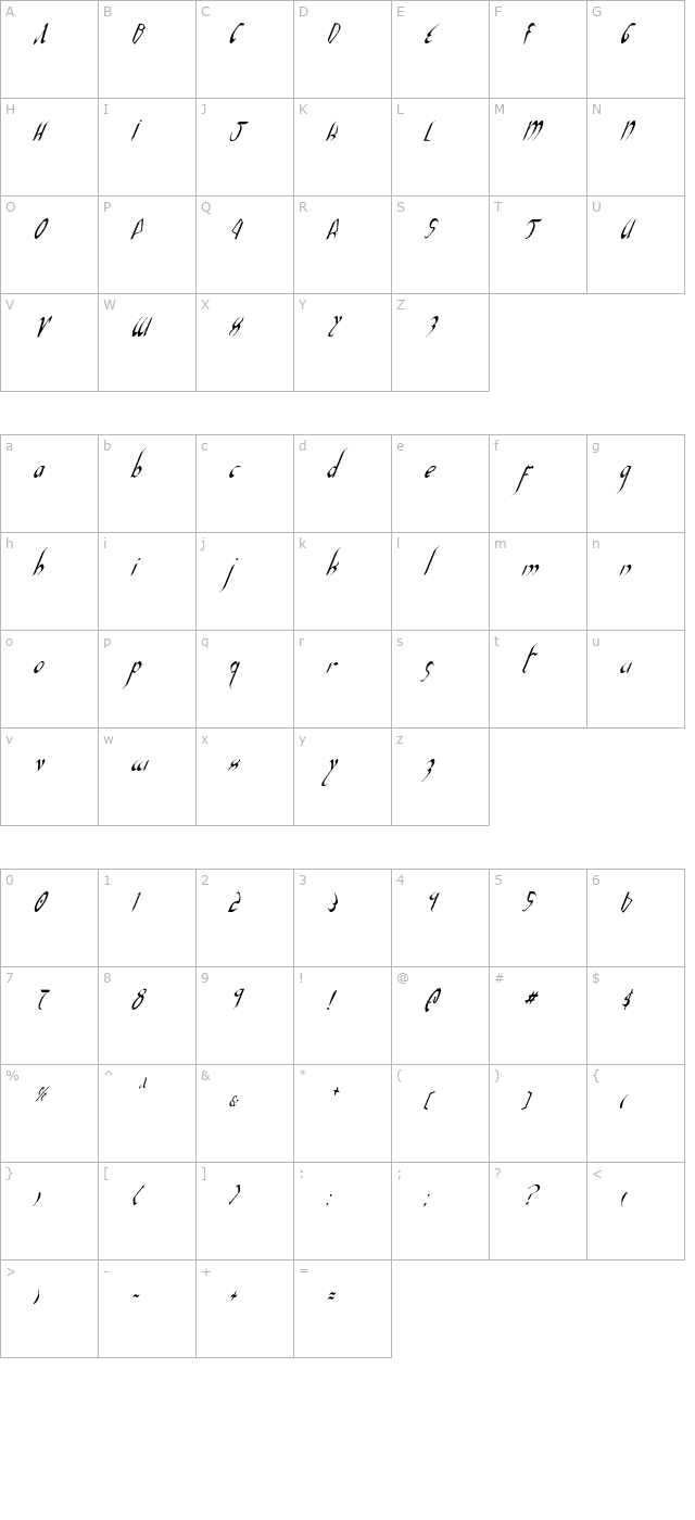 Xaphan 2 Condensed Italic character map