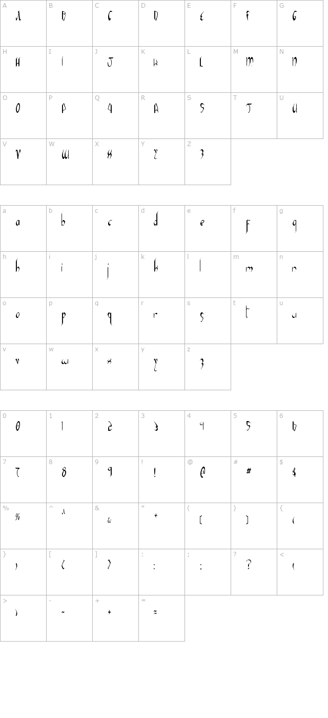 xaphan-2-condensed character map