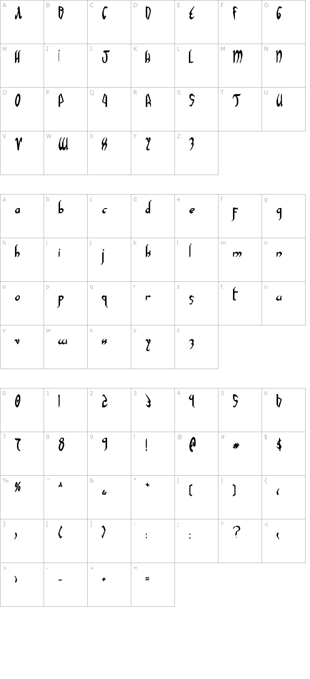 xaphan-bold character map