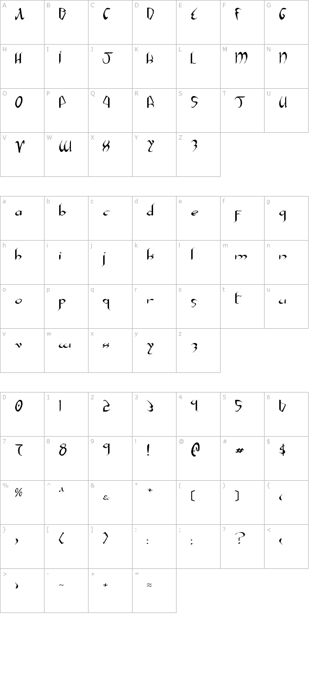 Xaphan Expanded character map