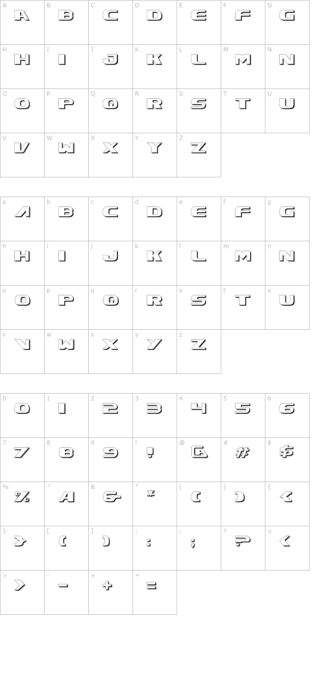 Xcelsion Shadow character map