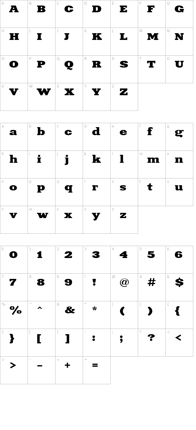 Xenia Extended Bold Cyrillic character map
