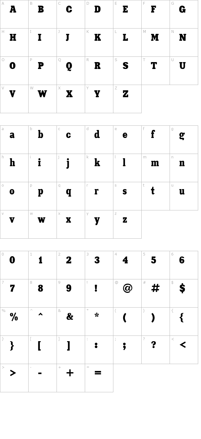 XeniaCondensed character map