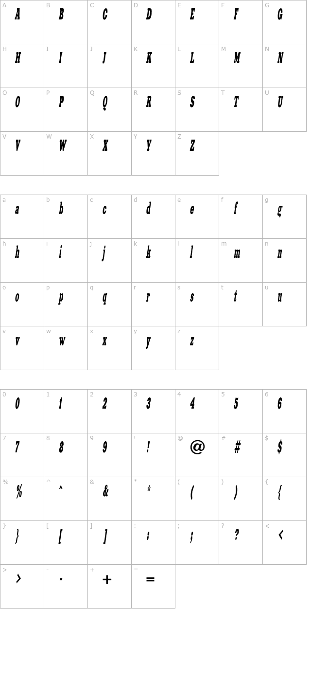 xeniawesternc-italic character map