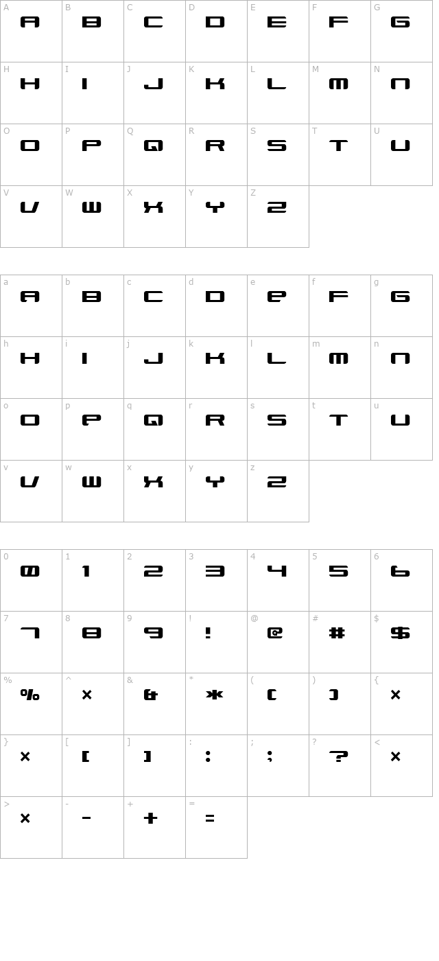 xenotron-broadstroke character map