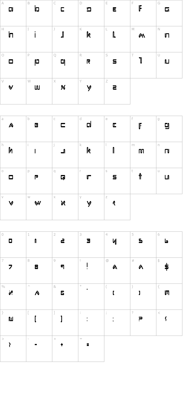 xephyr-condensed character map