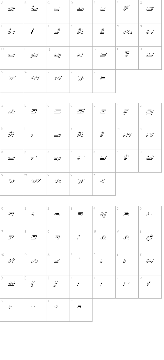 xephyr-shadow-italic character map