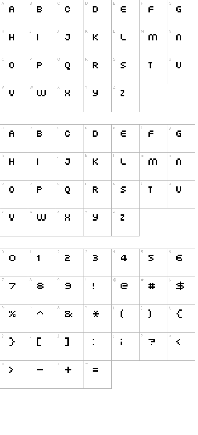 xg-pixo character map