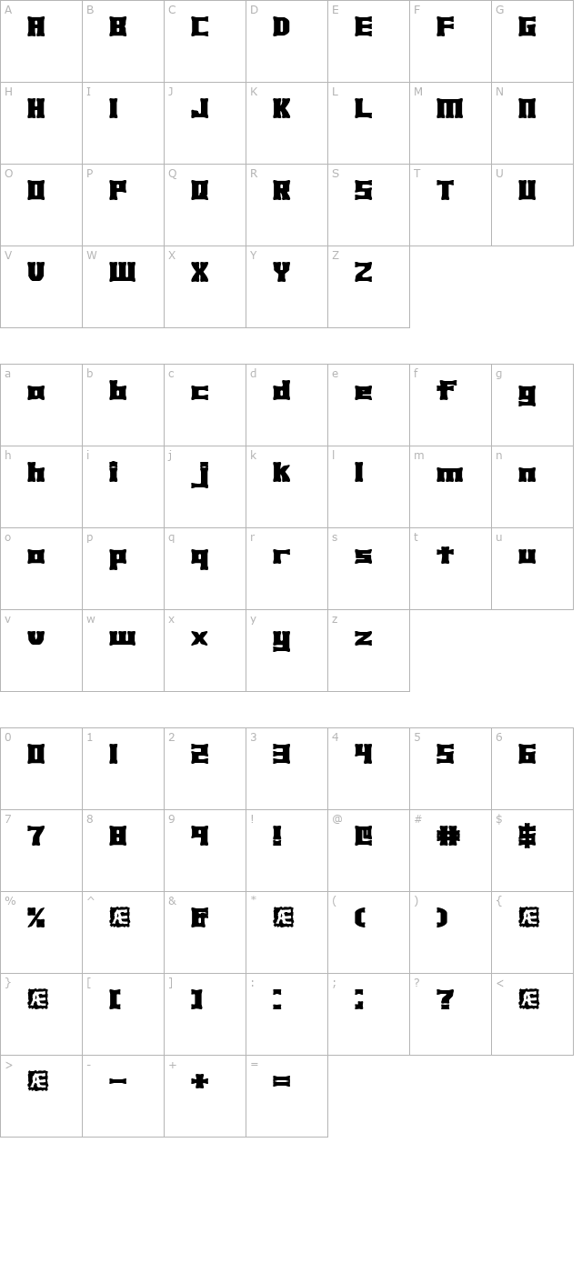 Xhume (BRK) character map