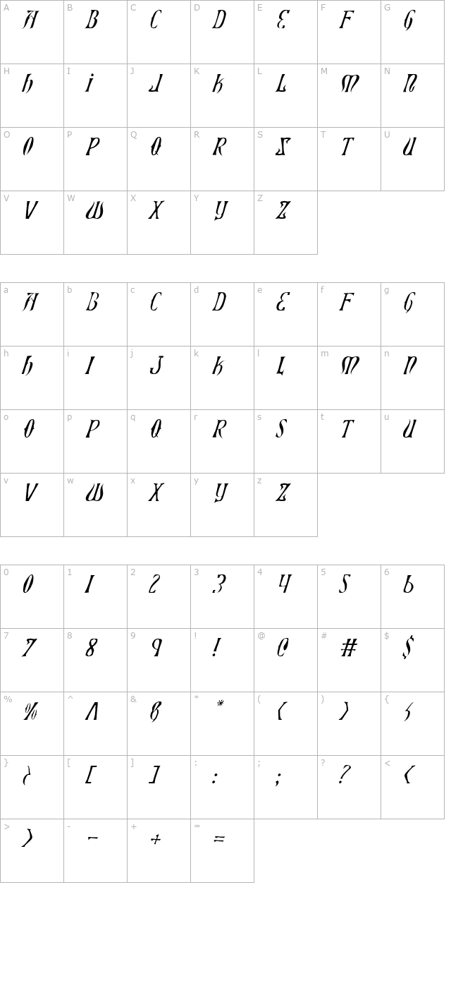Xiphos Light Italic character map