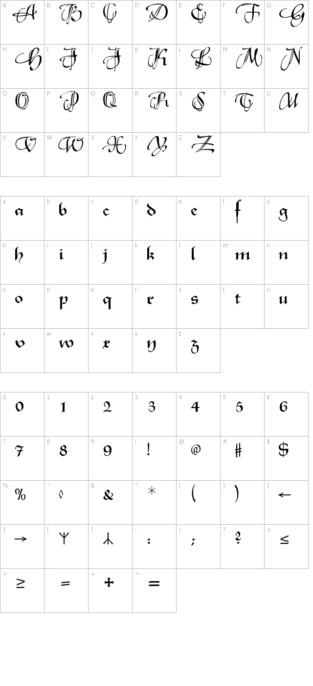 XmasTerpieceSwashes character map