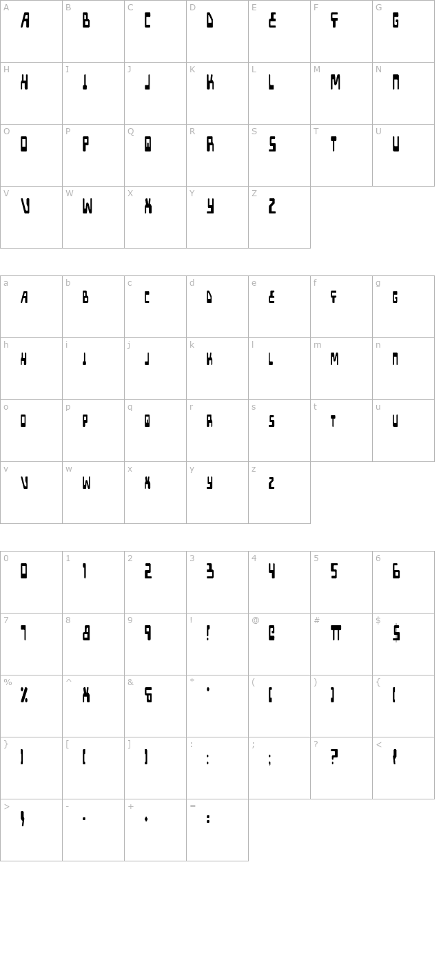 XPED Condensed character map