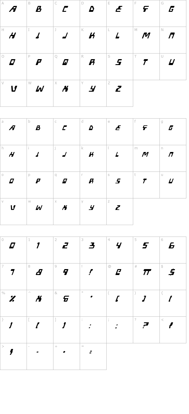 xped-italic character map