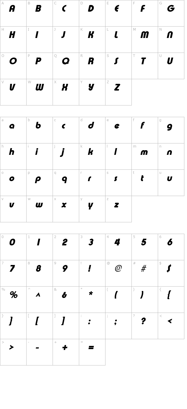 Xpress Heavy SF Bold Italic character map