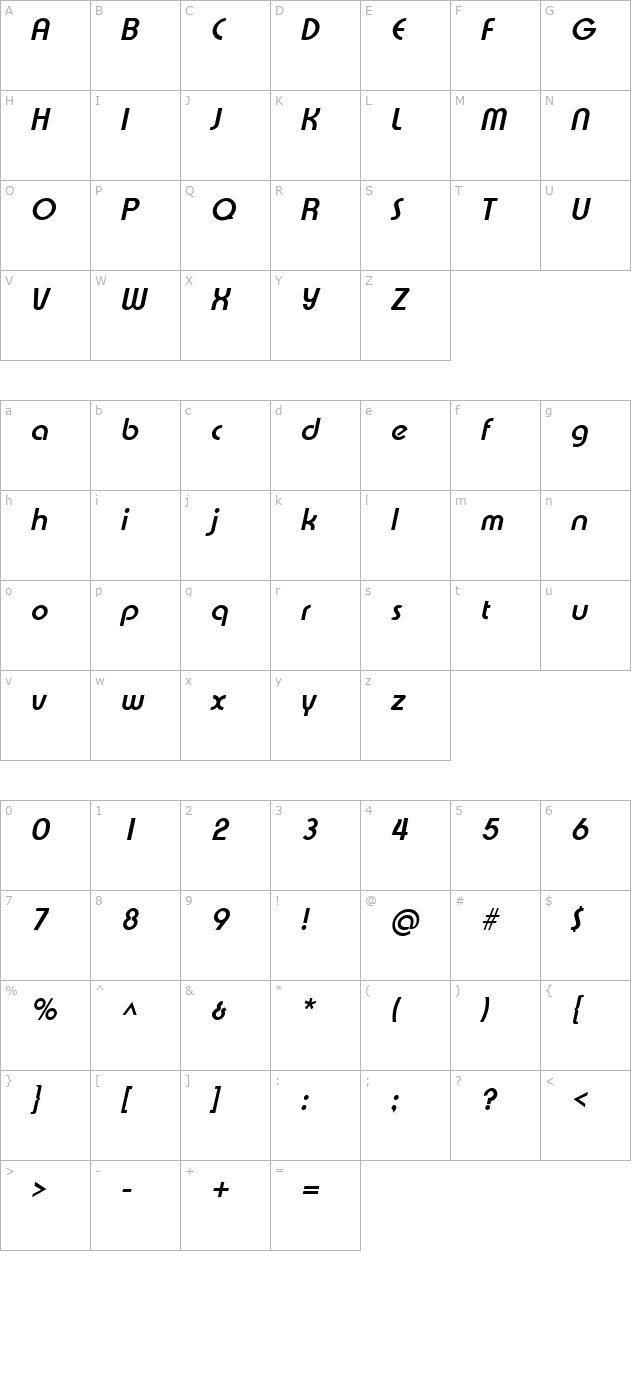 xpressive-bold-italic character map