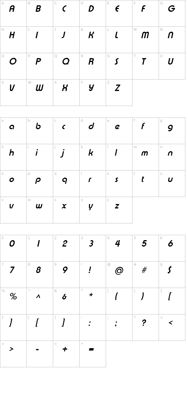 Xpressive BoldItalic character map