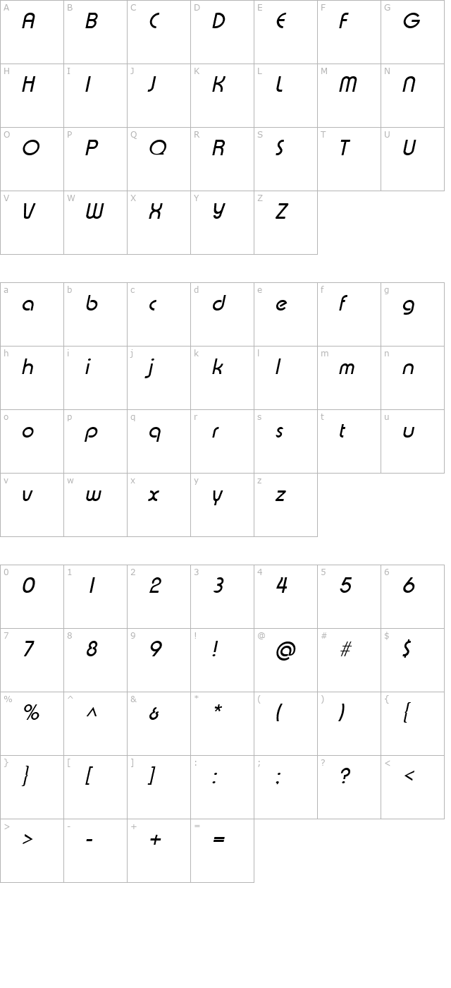 xpressive-italic character map