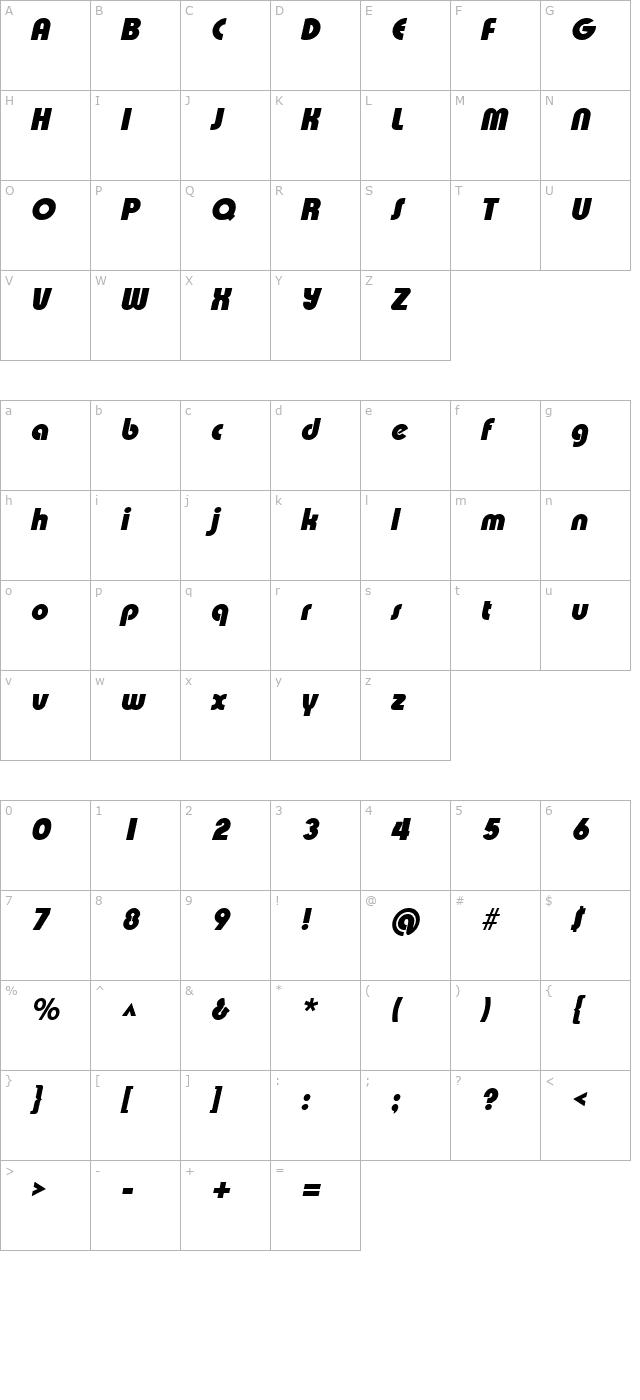 xpressiveblack-italic character map