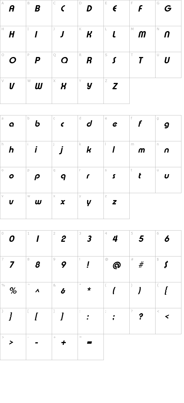 xpressiveextrabold-italic character map