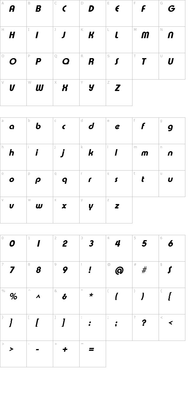 XpressiveHeavy Italic character map