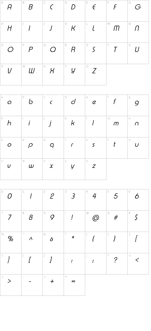 xpressivelight-italic character map